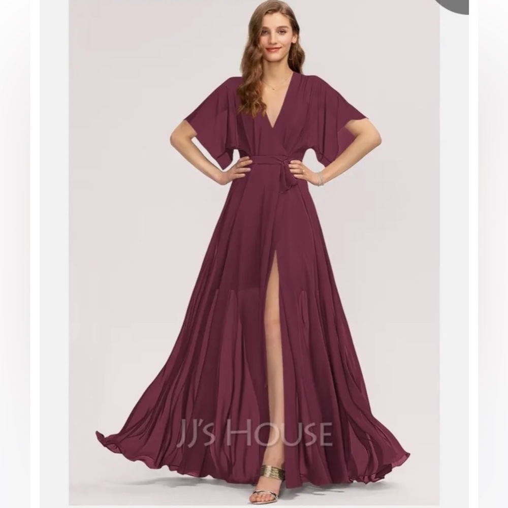 NEW JJ's House A-Line V-neck Full-Length Chiffon Bridesmaid Dress Mulberry 18